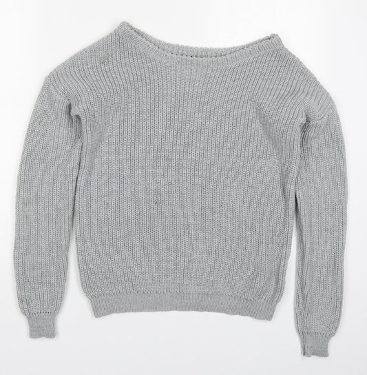 Missguided Womens Grey Round Neck  Acrylic Pullover Jumper Size S