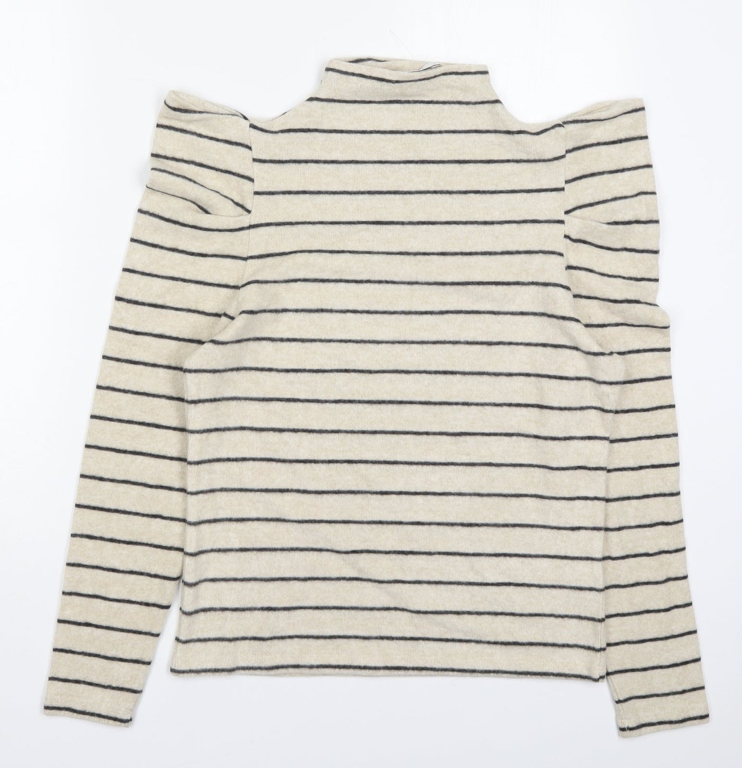 Papaya Womens Beige Round Neck Striped Viscose Pullover Jumper Size 14