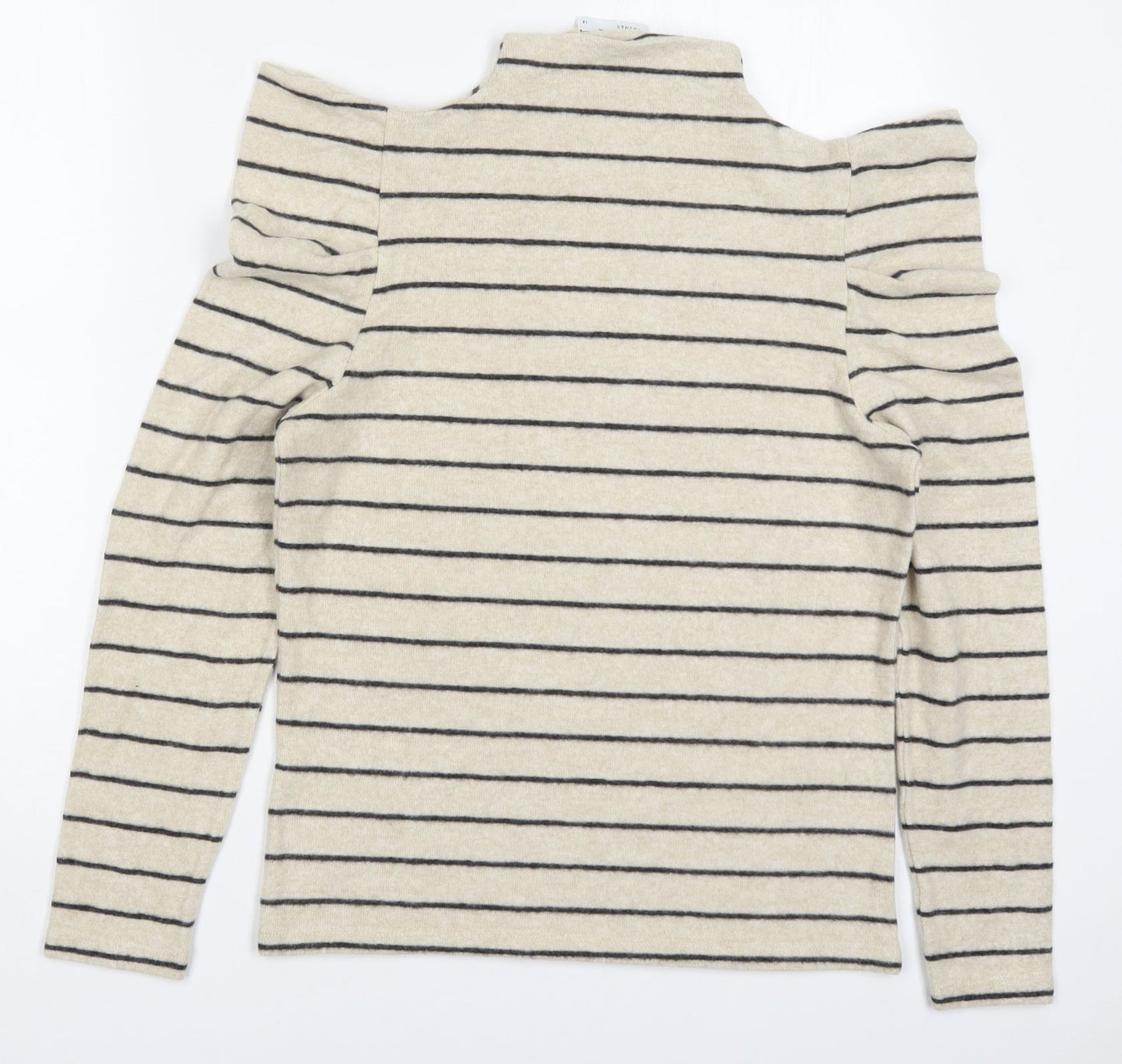 Papaya Womens Beige Round Neck Striped Viscose Pullover Jumper Size 14