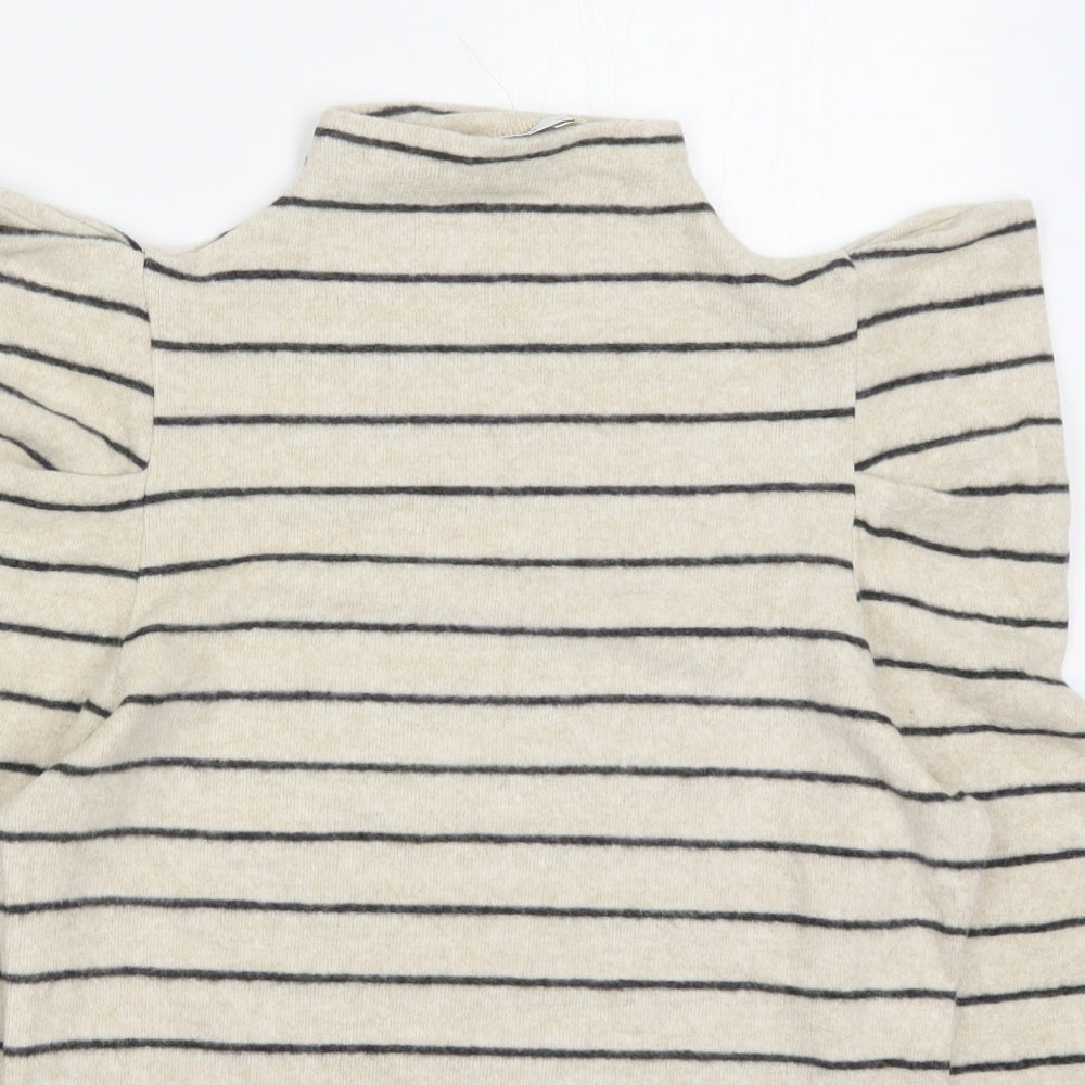 Papaya Womens Beige Round Neck Striped Viscose Pullover Jumper Size 14