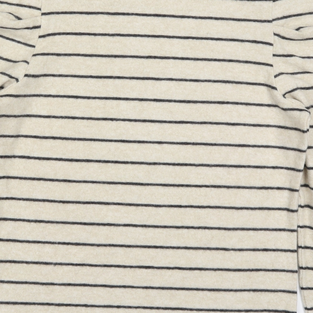 Papaya Womens Beige Round Neck Striped Viscose Pullover Jumper Size 14