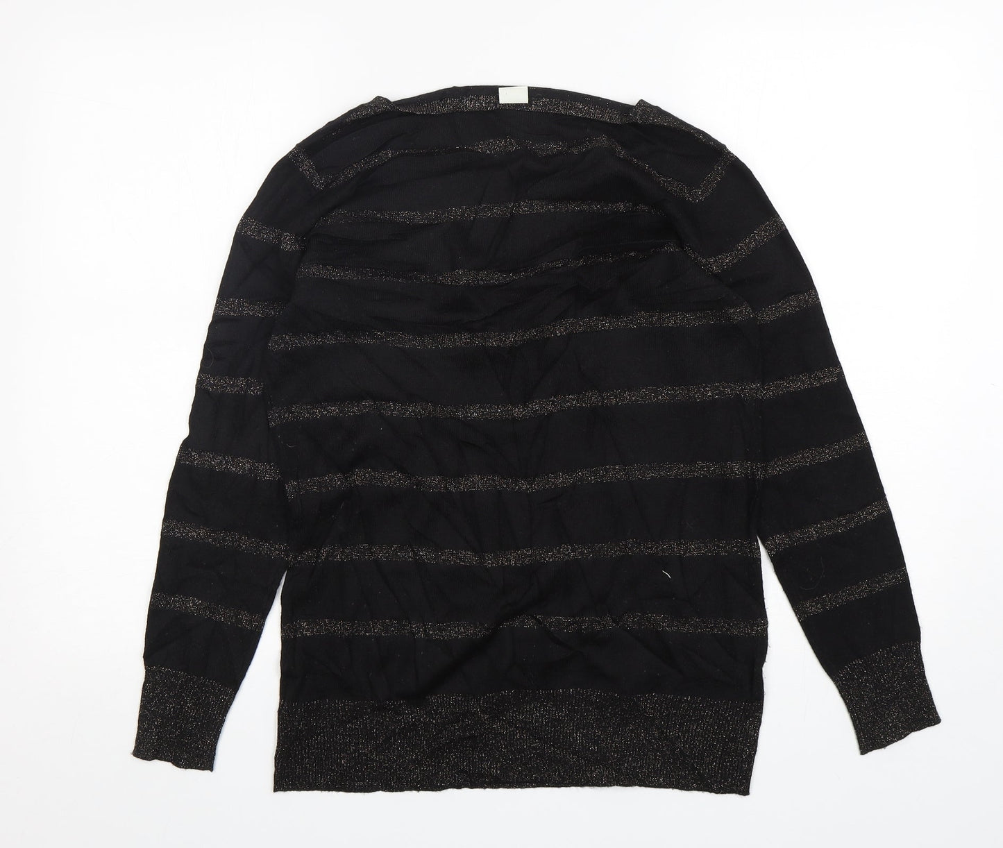 New Look Womens Black V-Neck Striped Acrylic Pullover Jumper Size 14