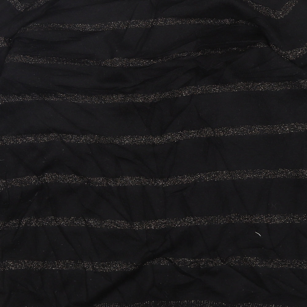 New Look Womens Black V-Neck Striped Acrylic Pullover Jumper Size 14
