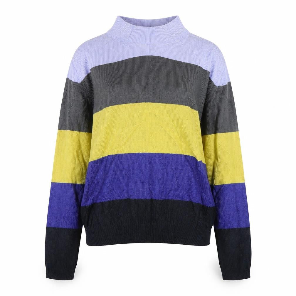 Marks & Spencer Womens Multicoloured Mock Neck Striped Acrylic Pullover Jumper Size 10
