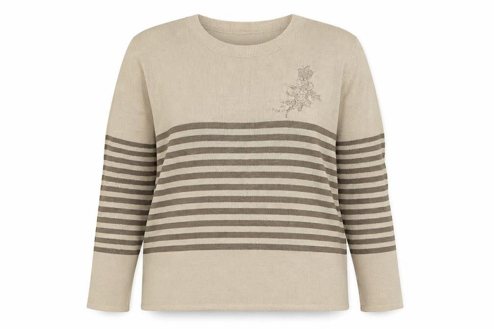 Glimpse  Womens Beige Round Neck Striped Polyester Pullover Jumper Size L