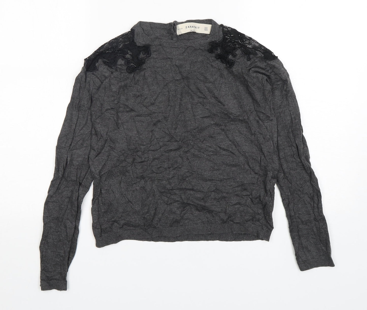 Zara Womens Grey Round Neck  Acrylic Pullover Jumper Size M