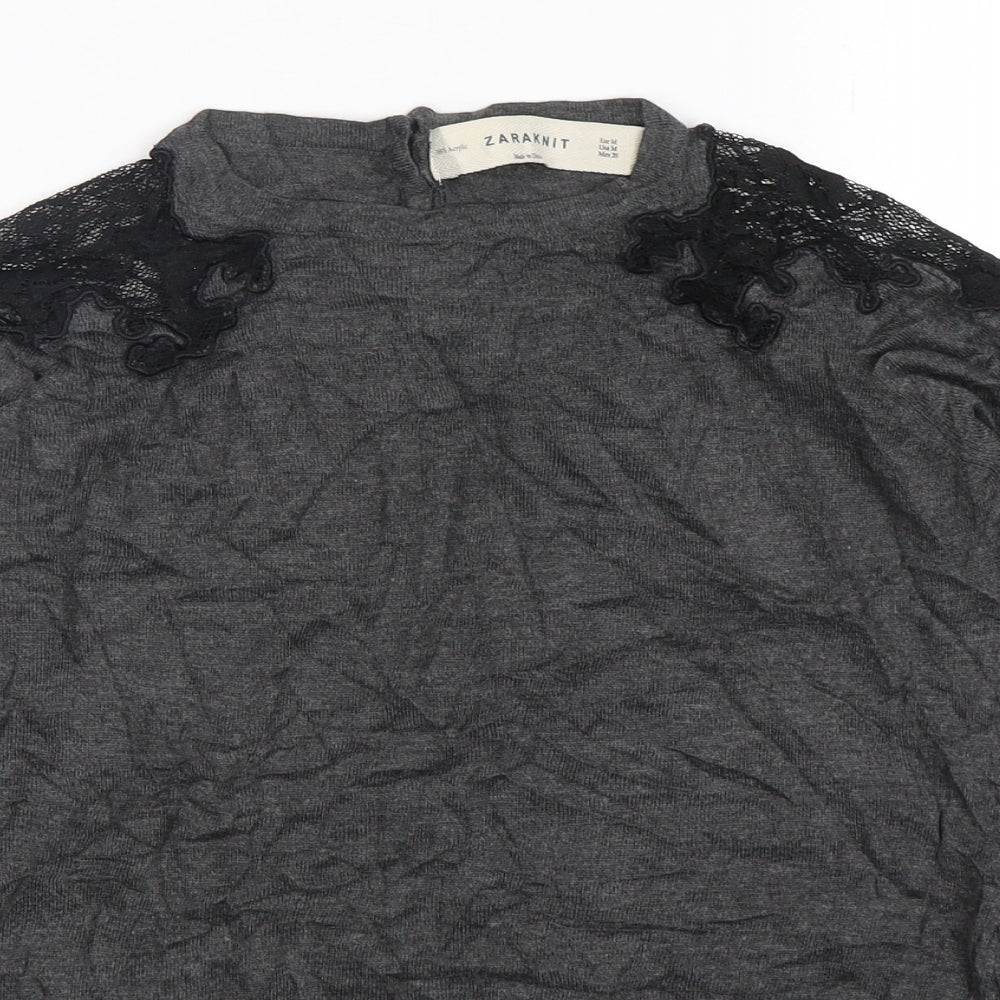 Zara Womens Grey Round Neck  Acrylic Pullover Jumper Size M