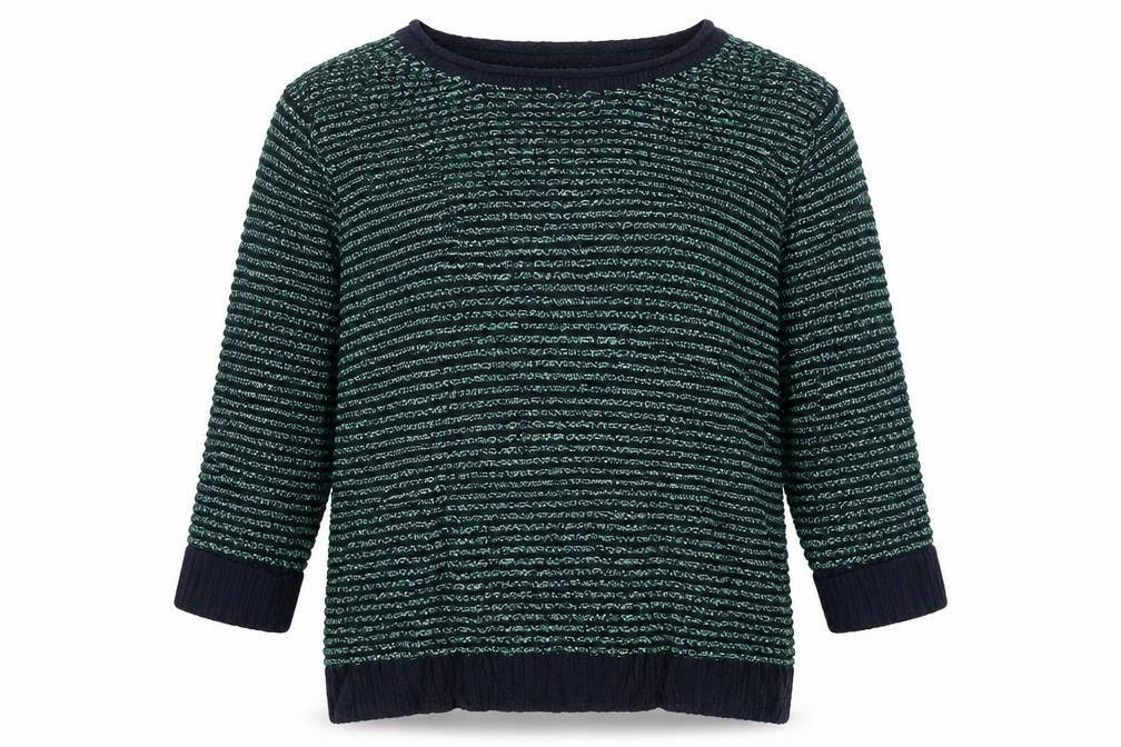 Isle Essentials Womens Green Round Neck Striped Cotton Pullover Jumper Size S