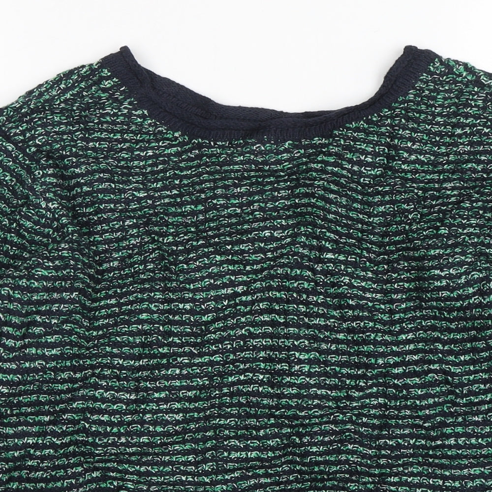 Isle Essentials Womens Green Round Neck Striped Cotton Pullover Jumper Size S