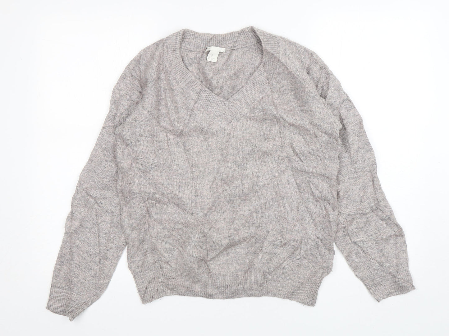 H&M Womens Pink V-Neck  Acrylic Pullover Jumper Size XS
