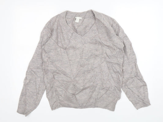 H&M Womens Pink V-Neck  Acrylic Pullover Jumper Size XS