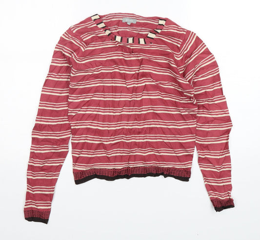 Per Una  Womens Pink Round Neck Striped Cotton Pullover Jumper Size 10