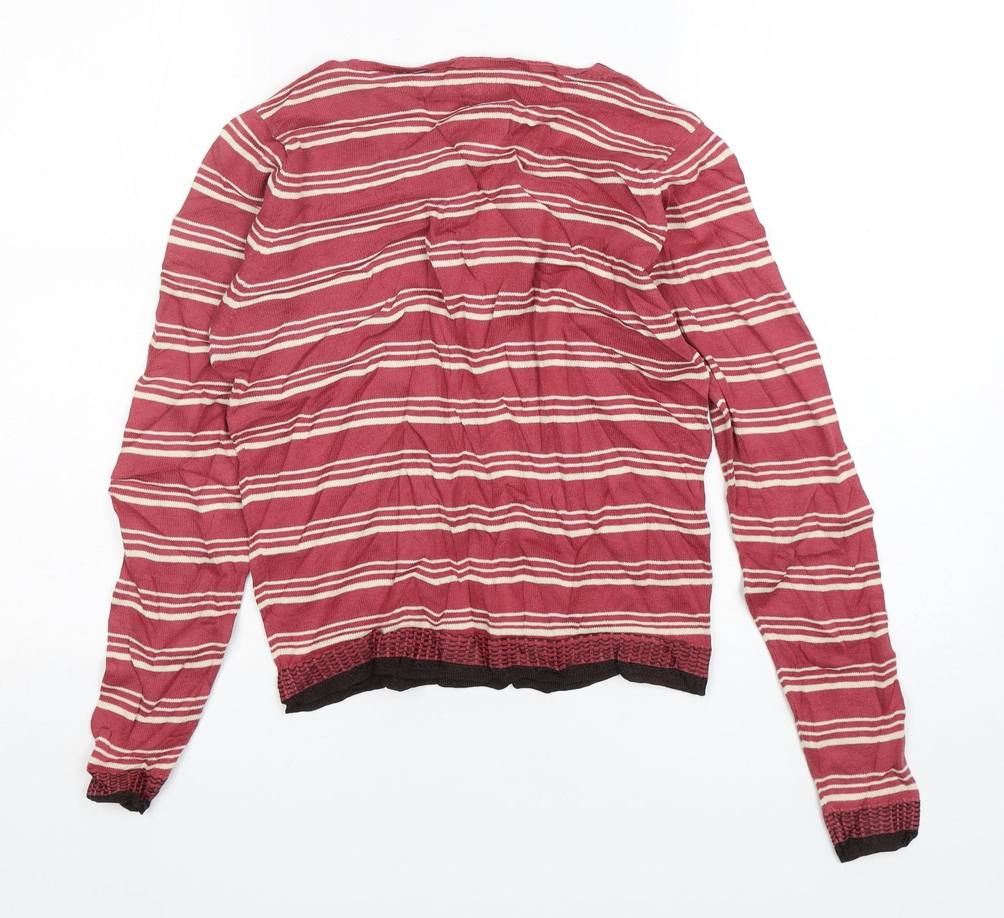 Per Una  Womens Pink Round Neck Striped Cotton Pullover Jumper Size 10