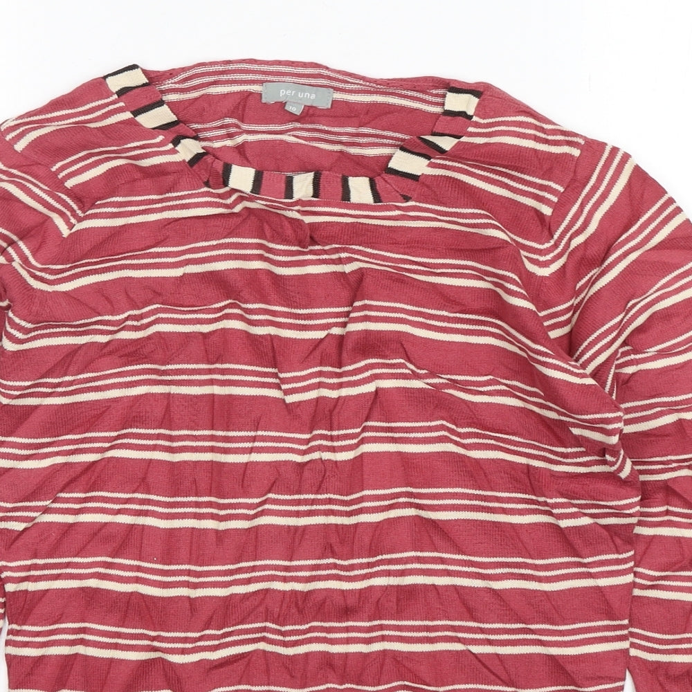 Per Una  Womens Pink Round Neck Striped Cotton Pullover Jumper Size 10
