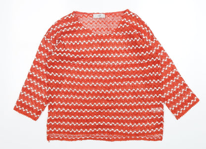 Preloved NEXT Womens Orange Round Neck Striped Polyester Pullover Jumper Size 12 - Front