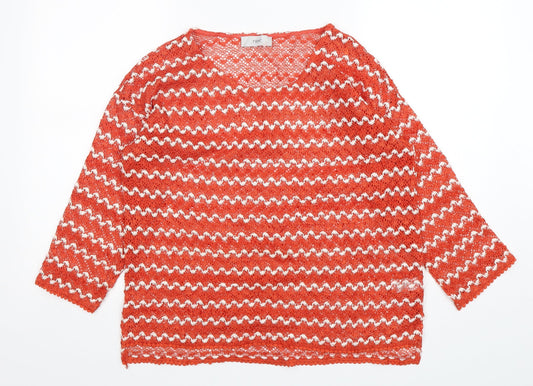 NEXT Womens Orange Round Neck Striped Polyester Pullover Jumper Size 12