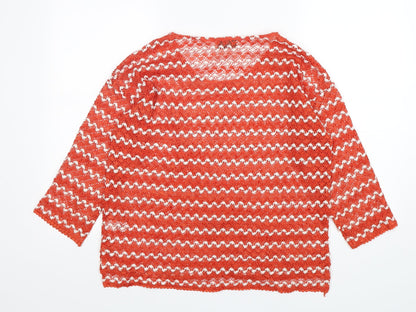 Preloved NEXT Womens Orange Round Neck Striped Polyester Pullover Jumper Size 12 - Back