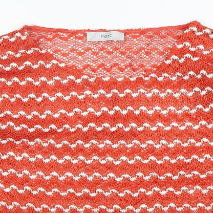 Preloved NEXT Womens Orange Round Neck Striped Polyester Pullover Jumper Size 12 - Detail