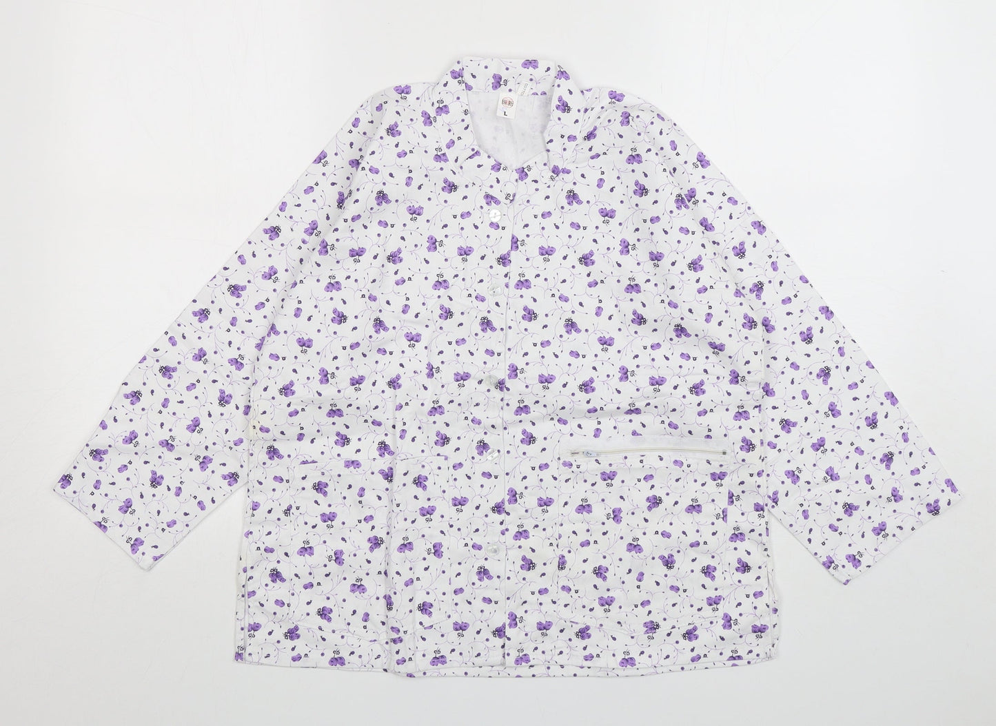 Preworn  Womens Multicoloured Floral Cotton Basic Button-Up Size L Round Neck
