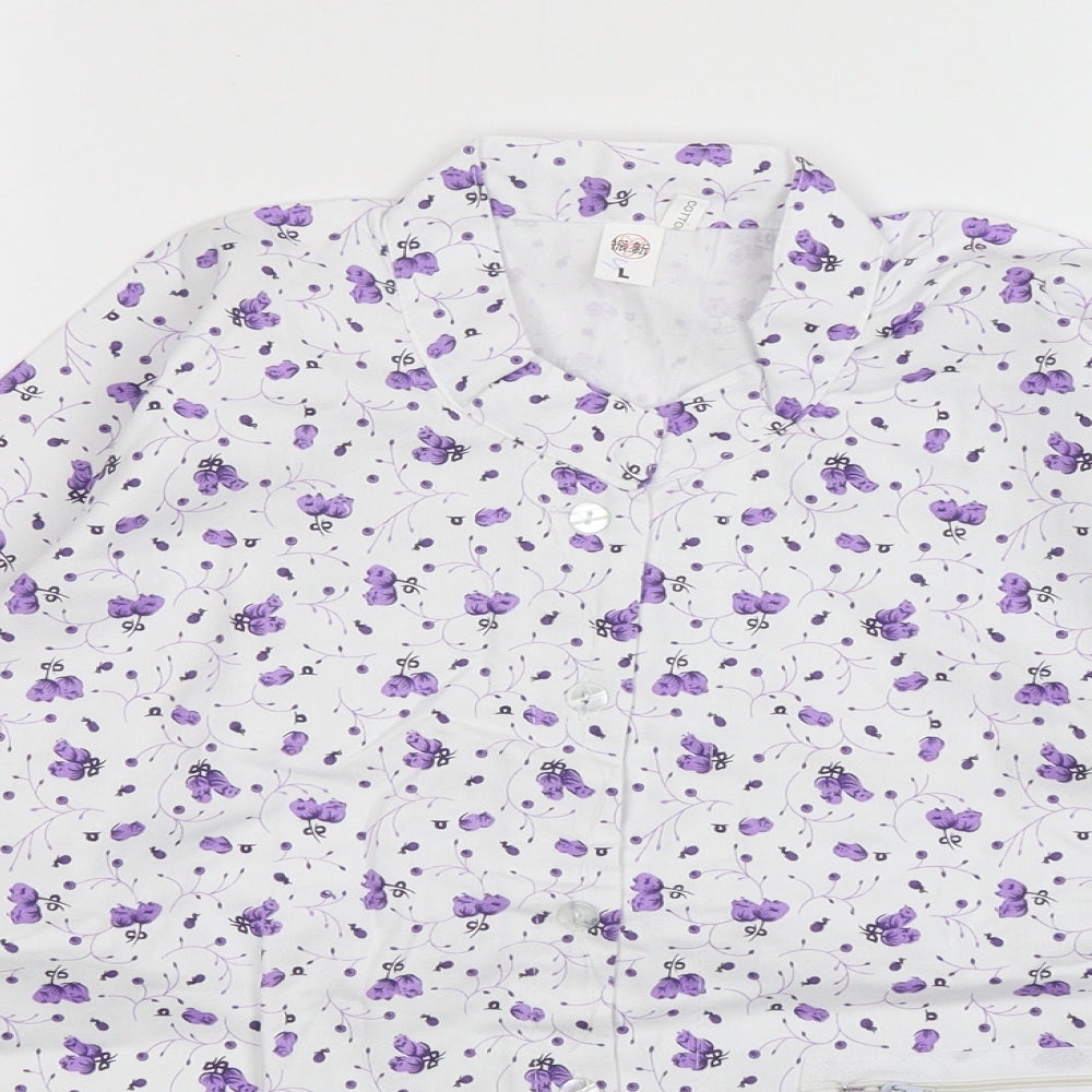 Preworn  Womens Multicoloured Floral Cotton Basic Button-Up Size L Round Neck