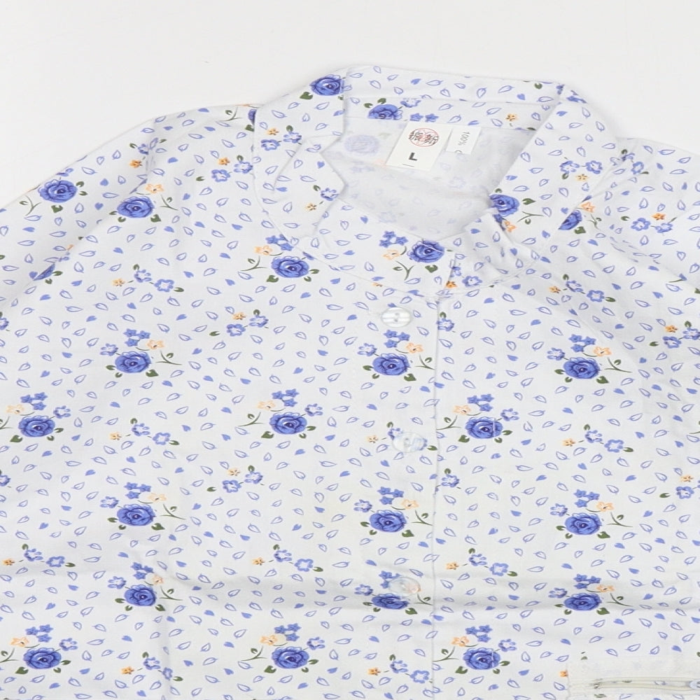 Preworn  Womens Multicoloured Floral Cotton Basic Button-Up Size L Round Neck