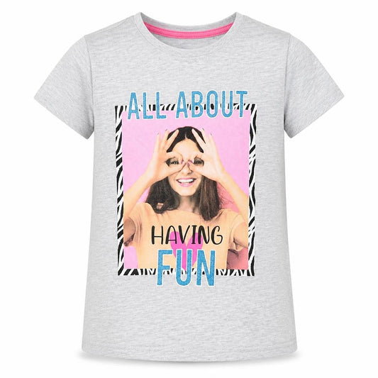 Pep&Co Girls Grey  Cotton Basic T-Shirt Size 7-8 Years Round Neck  - All about having fun