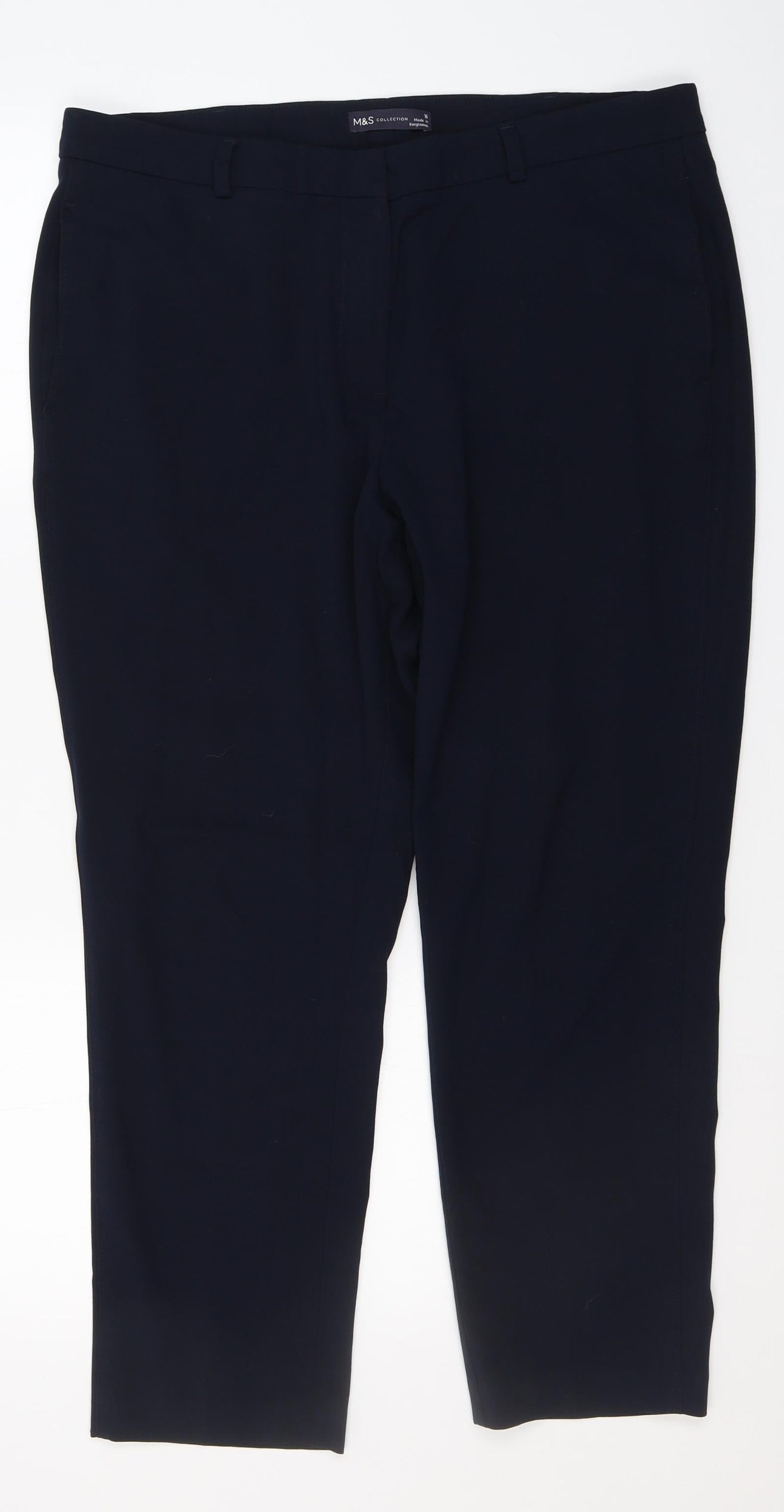 Marks and Spencer Womens Blue  Polyester Trousers  Size 16 L25 in Regular Zip