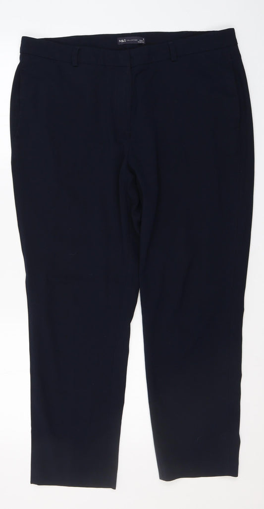 Marks and Spencer Womens Blue  Polyester Trousers  Size 16 L25 in Regular Zip