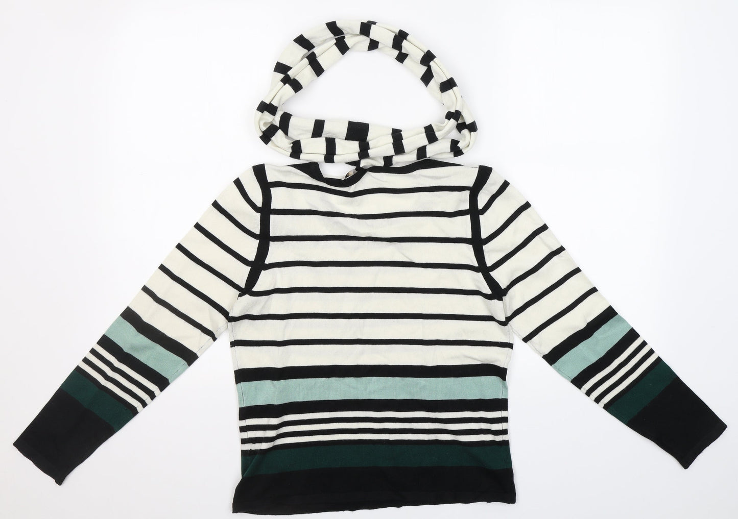 Principles Womens Multicoloured Round Neck Striped Acrylic Pullover Jumper Size 12   - scarf attatched