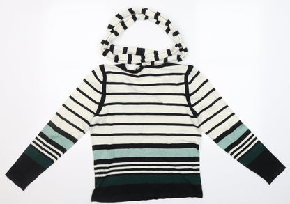 Principles Womens Multicoloured Round Neck Striped Acrylic Pullover Jumper Size 12   - scarf attatched
