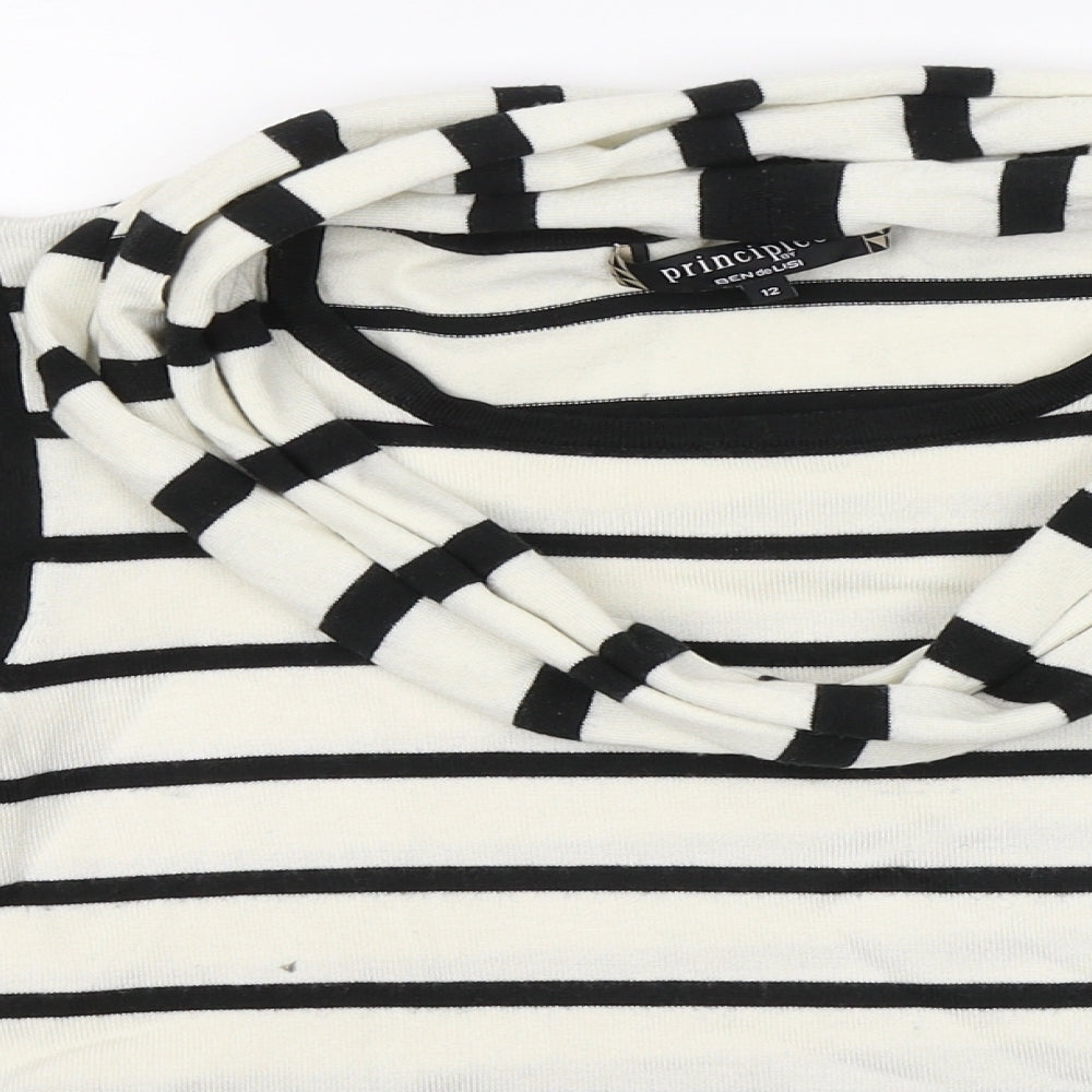Principles Womens Multicoloured Round Neck Striped Acrylic Pullover Jumper Size 12   - scarf attatched