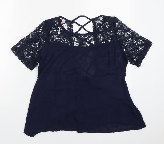 Overmal Womens Blue  Viscose Basic T-Shirt Size S Round Neck