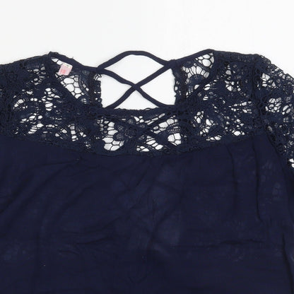 Overmal Womens Blue  Viscose Basic T-Shirt Size S Round Neck
