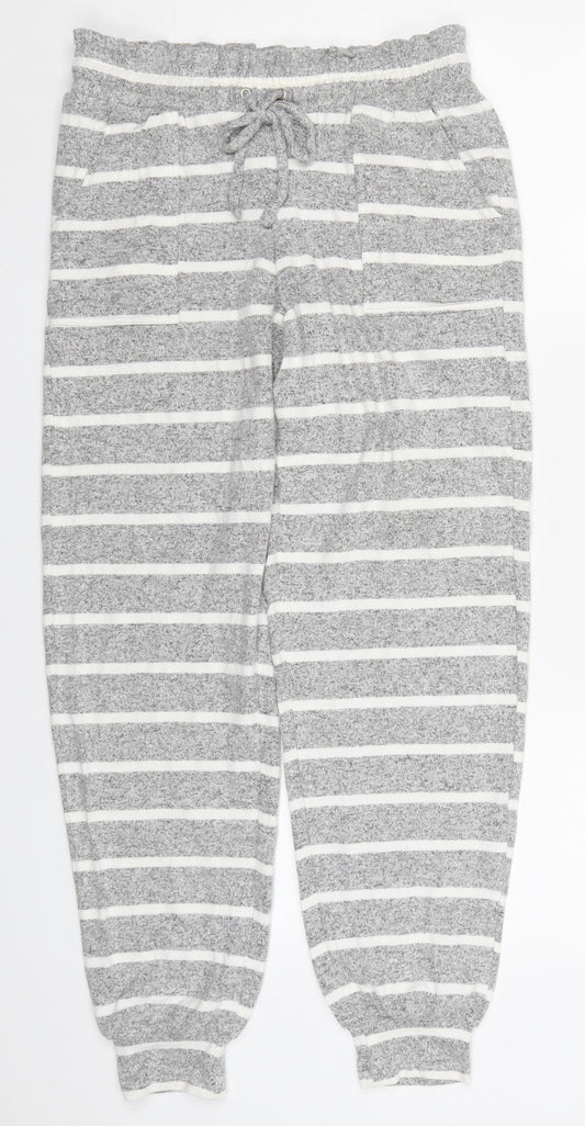 Marks and Spencer Womens Grey Striped Viscose Trousers  Size 8 L30 in Regular Drawstring - Loungewear