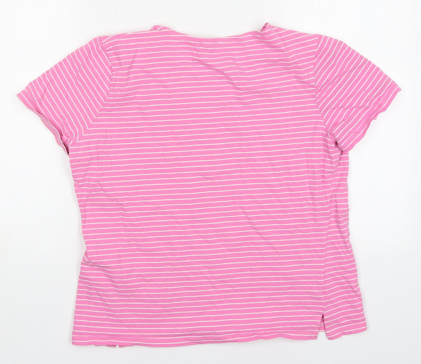 First Avenue Womens Pink Striped Cotton Basic T-Shirt Size S Crew Neck