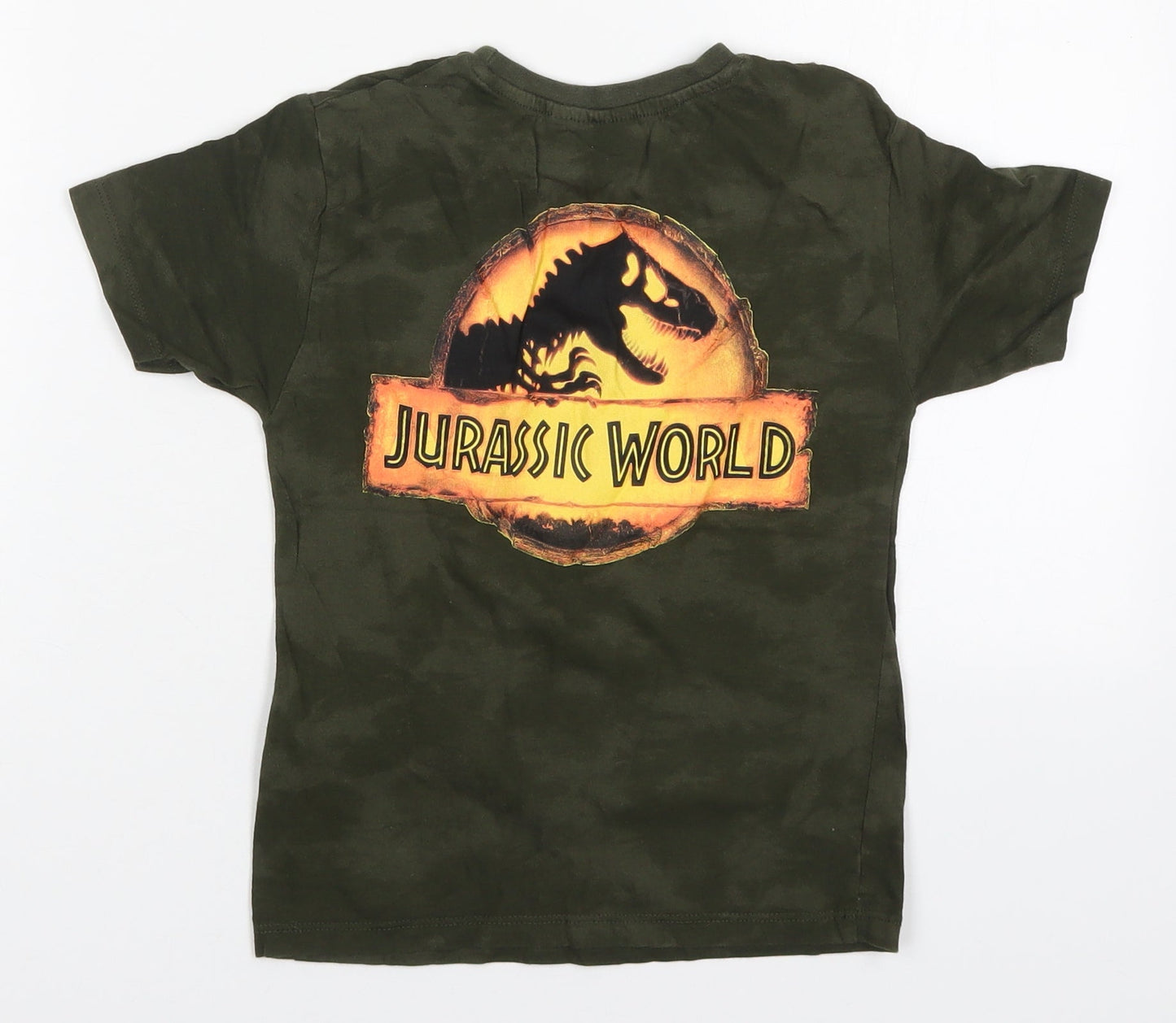 Primark Boys Green  Cotton Basic T-Shirt Size 4-5 Years Crew Neck Pullover - Jurassic World