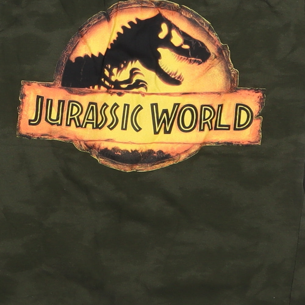 Primark Boys Green  Cotton Basic T-Shirt Size 4-5 Years Crew Neck Pullover - Jurassic World
