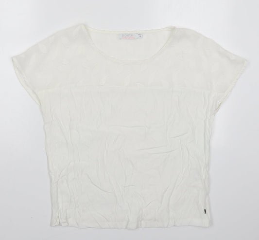 Coster Womens White  Viscose Basic Blouse Size 8 Round Neck - Leaf Pattern