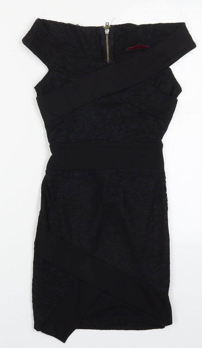 Preloved Nikka Womens Black  Polyester Mini  Size 8  Boat Neck Zip - Front