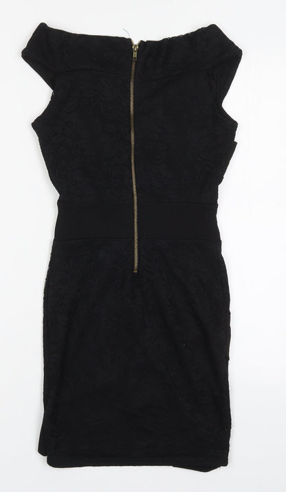 Preloved Nikka Womens Black  Polyester Mini  Size 8  Boat Neck Zip - Back