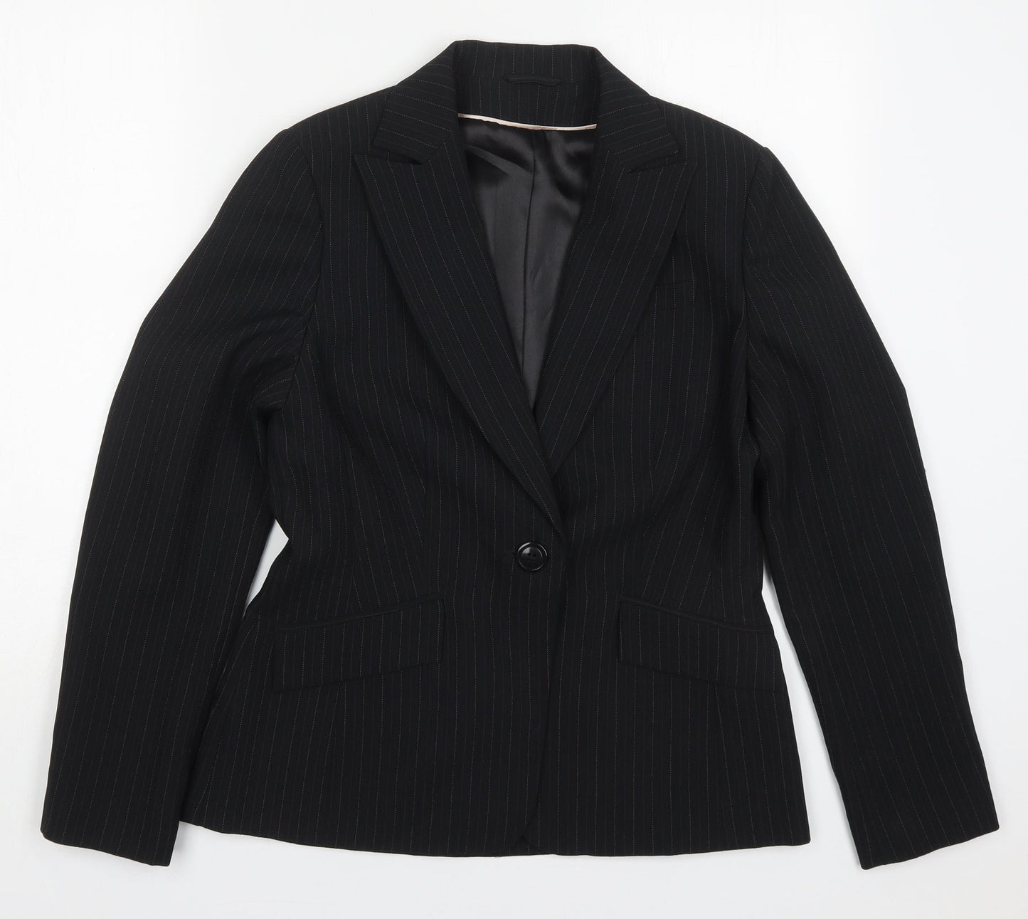 Bay Womens Black Striped Polyester Jacket Suit Jacket Size 14