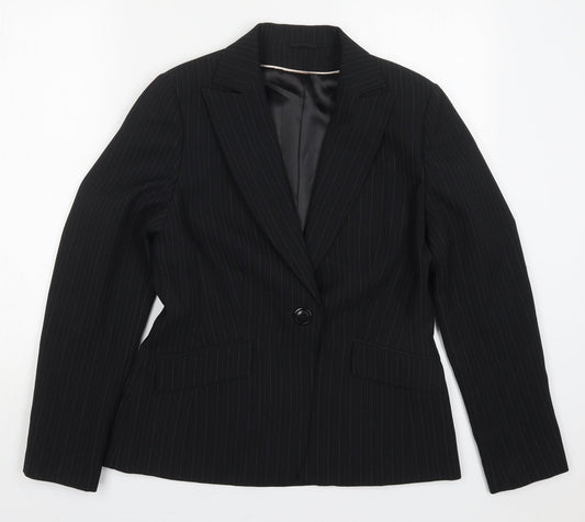 Bay Womens Black Striped Polyester Jacket Suit Jacket Size 14