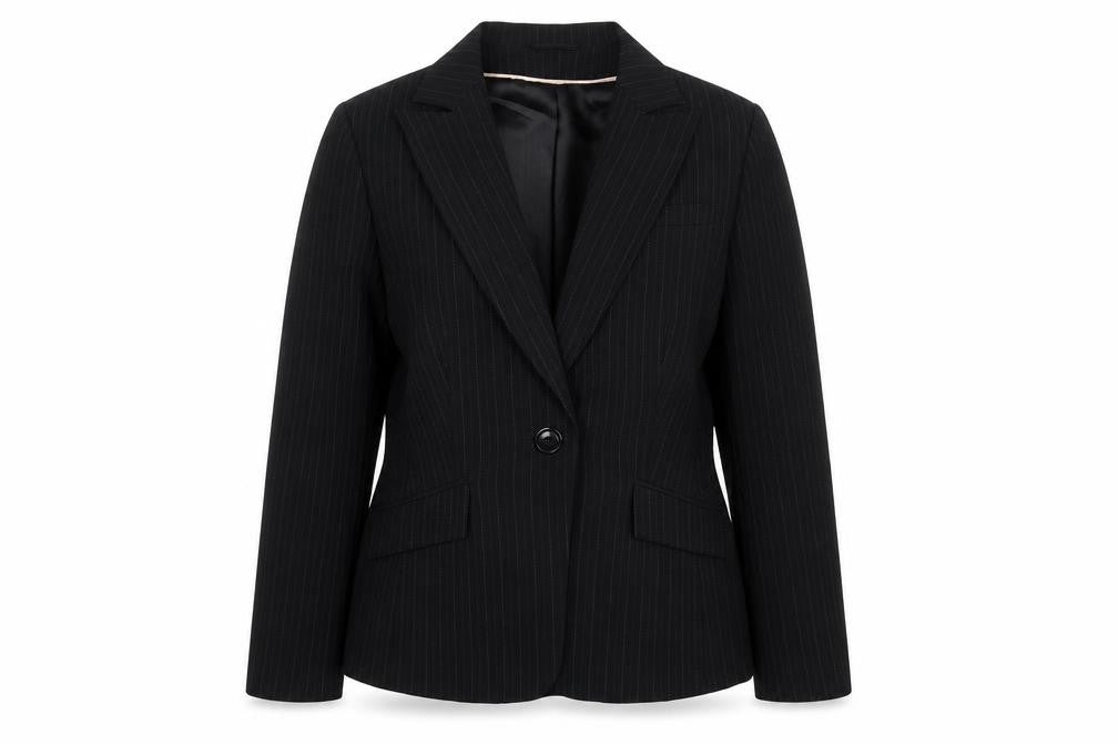 Bay Womens Black Striped Polyester Jacket Suit Jacket Size 14