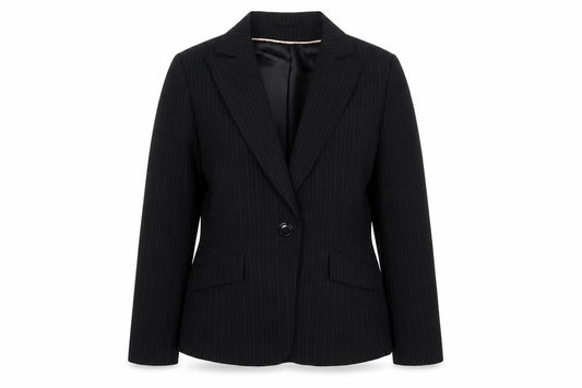 Bay Womens Black Striped Polyester Jacket Suit Jacket Size 14