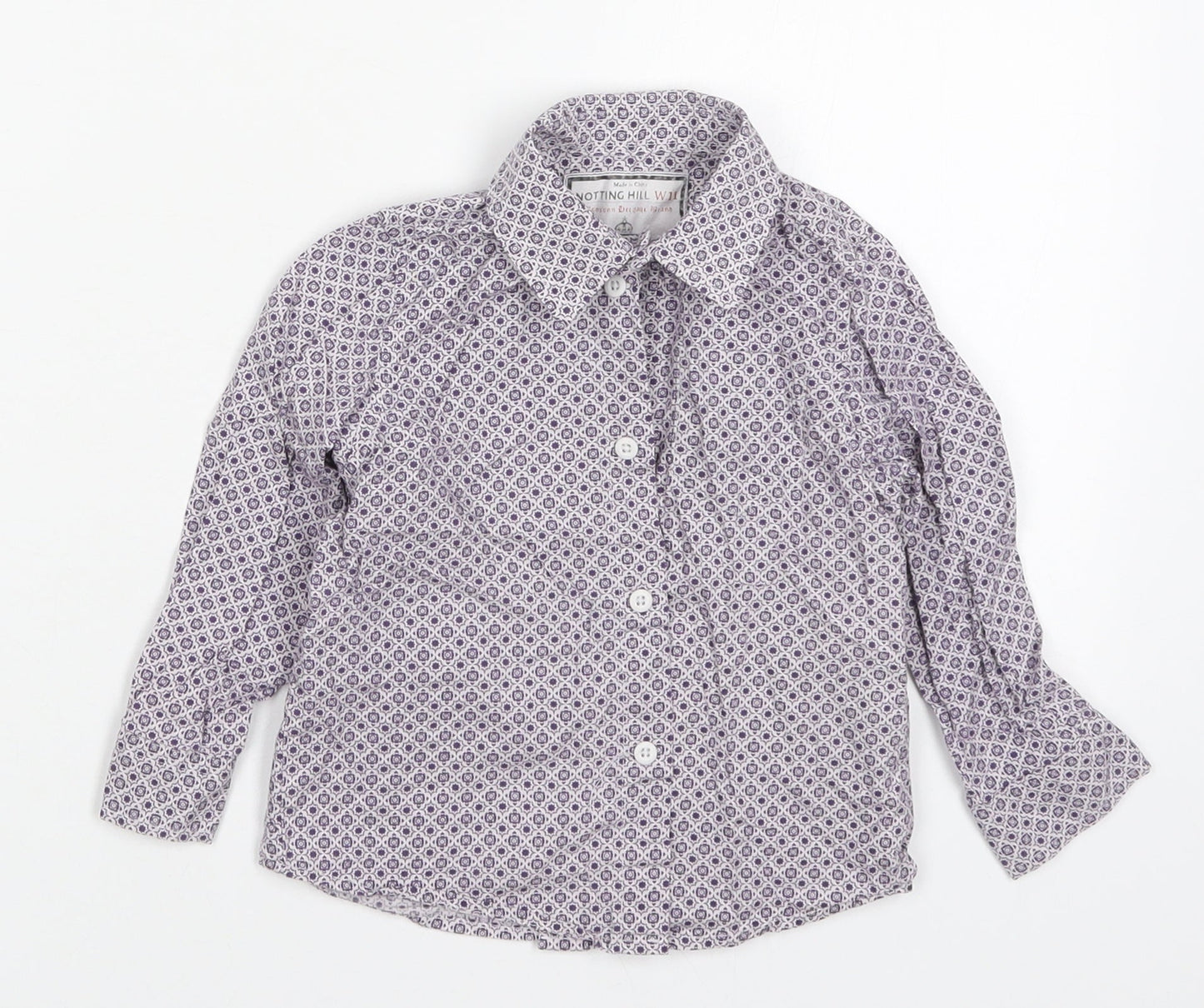 Notting Hill Boys Purple Geometric Cotton Basic Button-Up Size 12-18 Months Collared Button