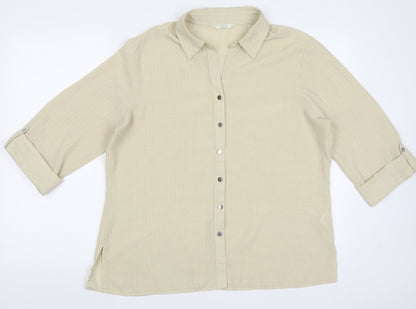 Marks & Spencer Womens Yellow Striped Polyester Basic Button-Up Size 14 Collared