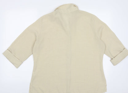 Marks & Spencer Womens Yellow Striped Polyester Basic Button-Up Size 14 Collared