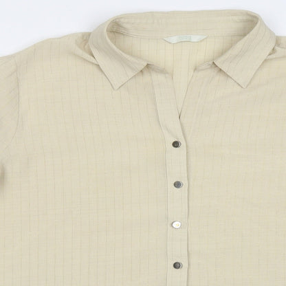 Marks & Spencer Womens Yellow Striped Polyester Basic Button-Up Size 14 Collared