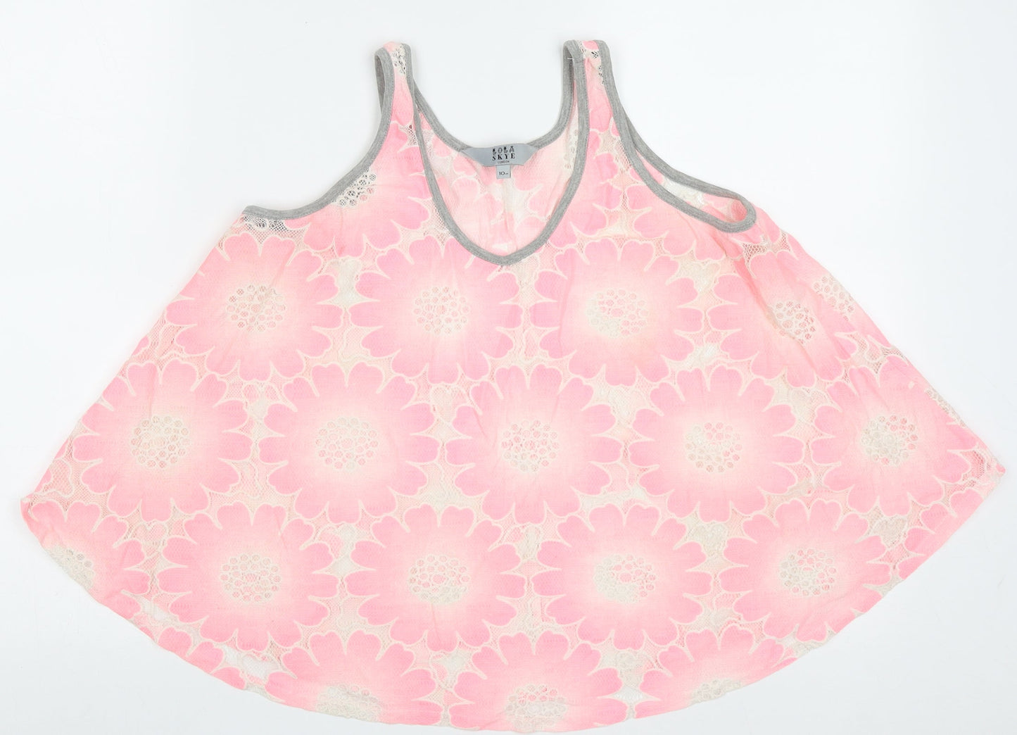 Lola Skye Womens Pink Geometric Cotton Basic Tank Size 10 V-Neck