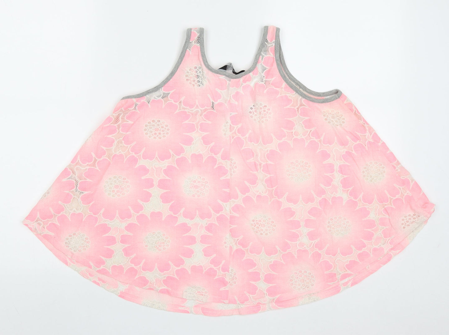 Lola Skye Womens Pink Geometric Cotton Basic Tank Size 10 V-Neck